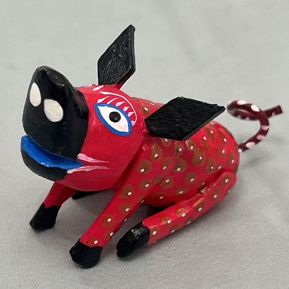 Miniature Folk Art Alebrije Pig, Hog, Wooden Carved Oaxaca, Mexico